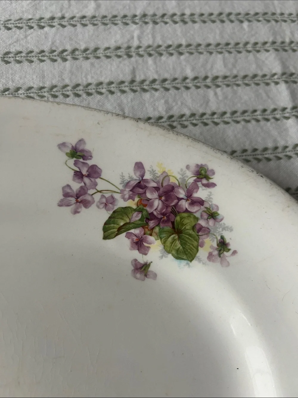 Antique Cook Pottery White Floral Oval Serving Platter with Purple Violets